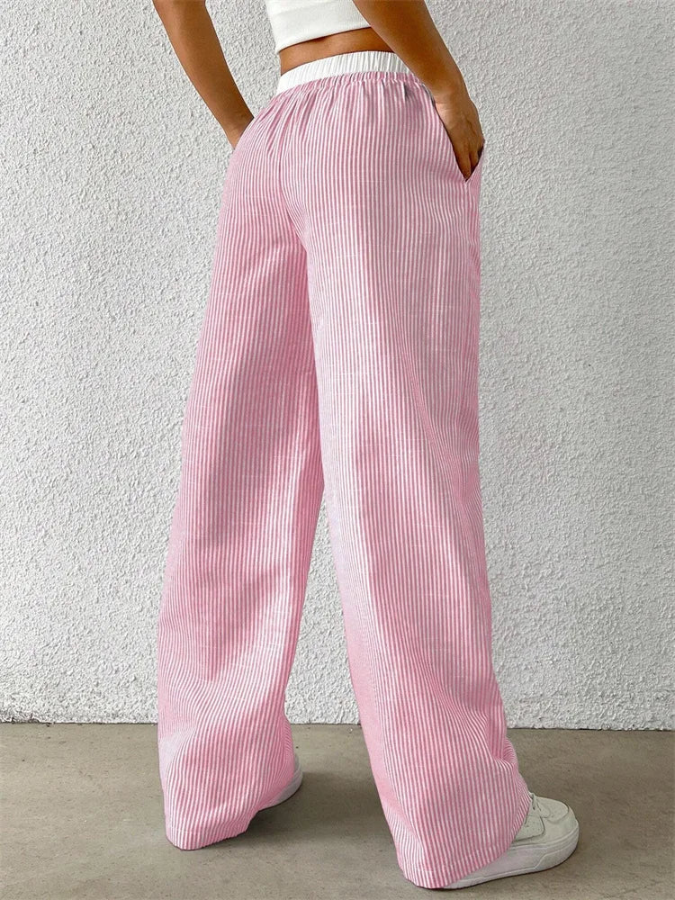Casual Striped Wide Leg Pants