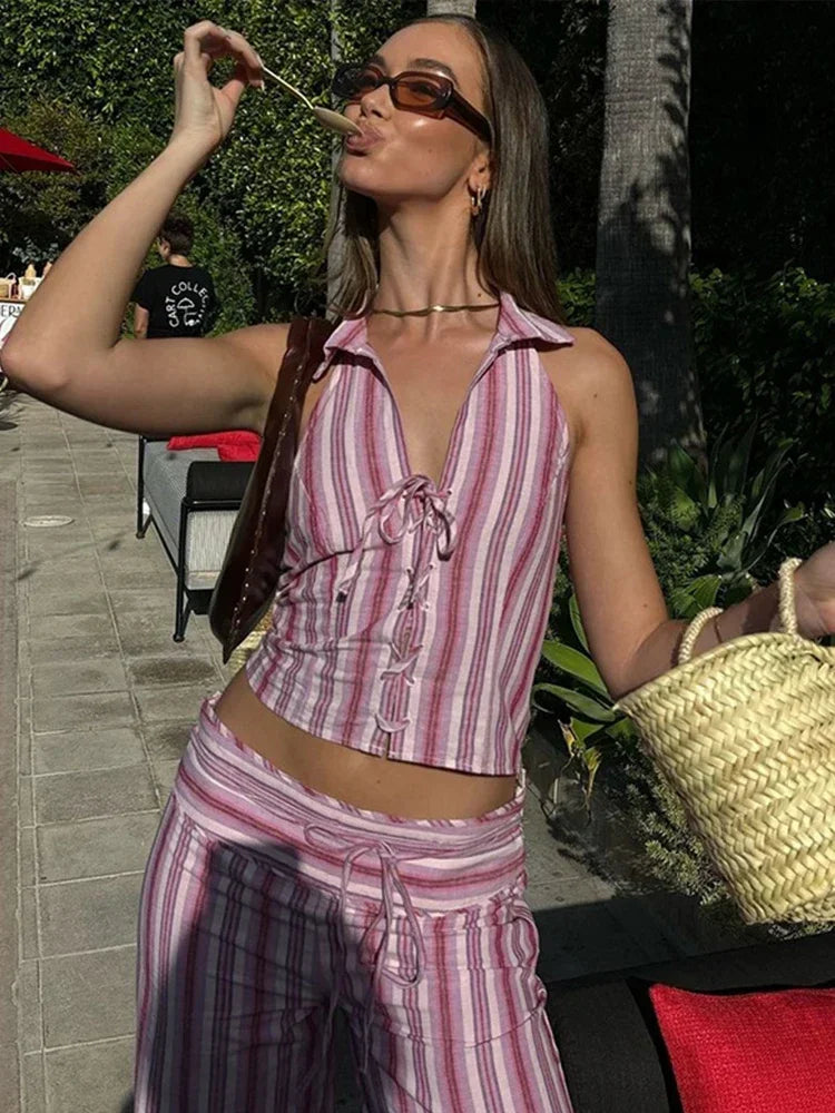Striped Casual Female Pant Suit