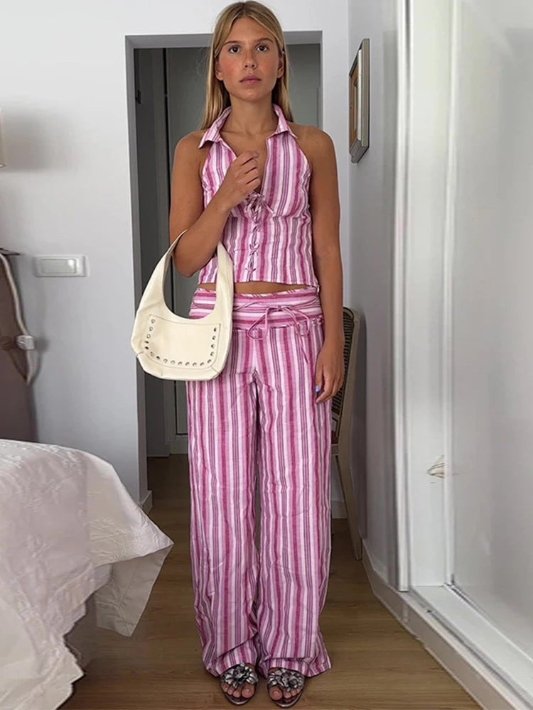 Striped Casual Female Pant Suit