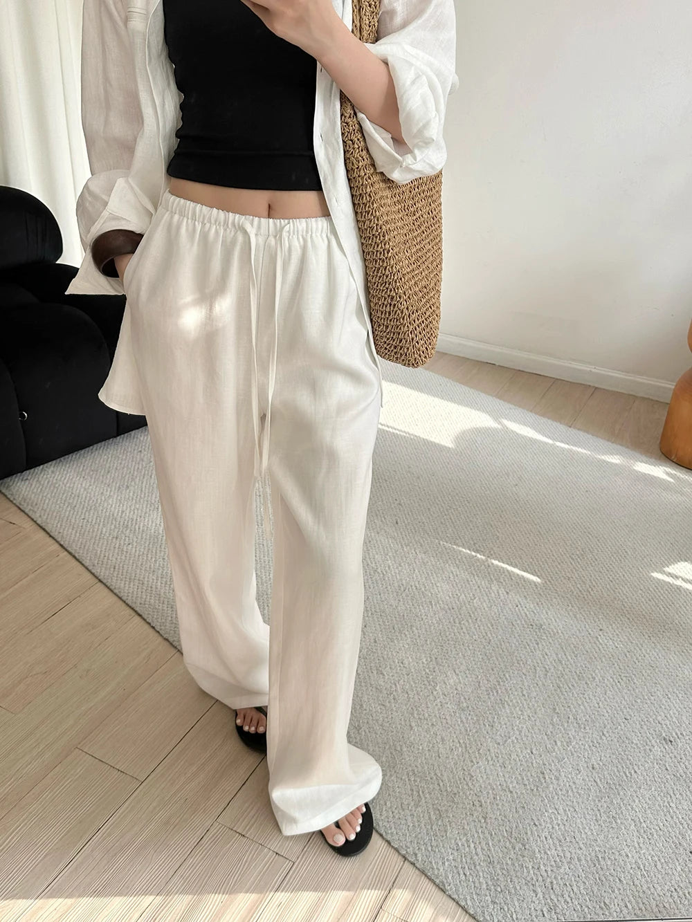 Slack Linen Wide-leg Pants
