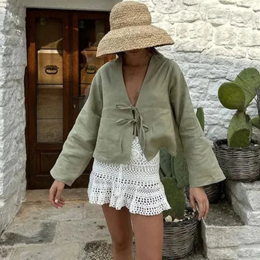 Loose Lace Up Bow Shirt