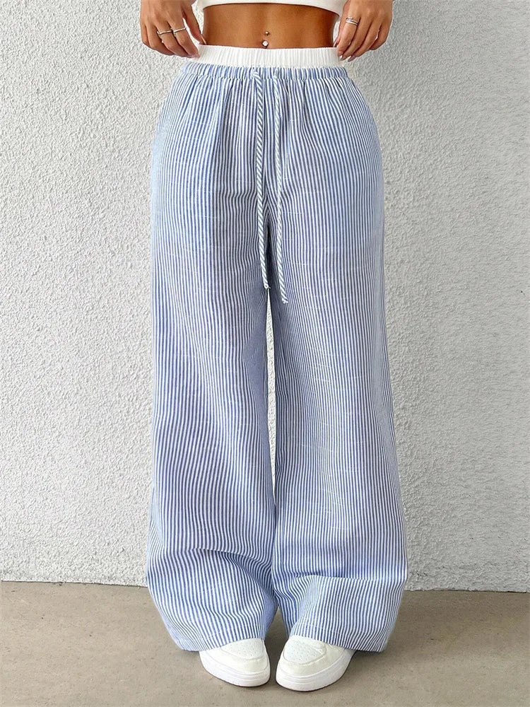 Casual Striped Wide Leg Pants