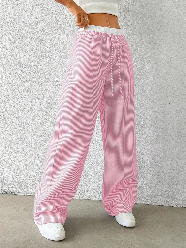 Casual Striped Wide Leg Pants