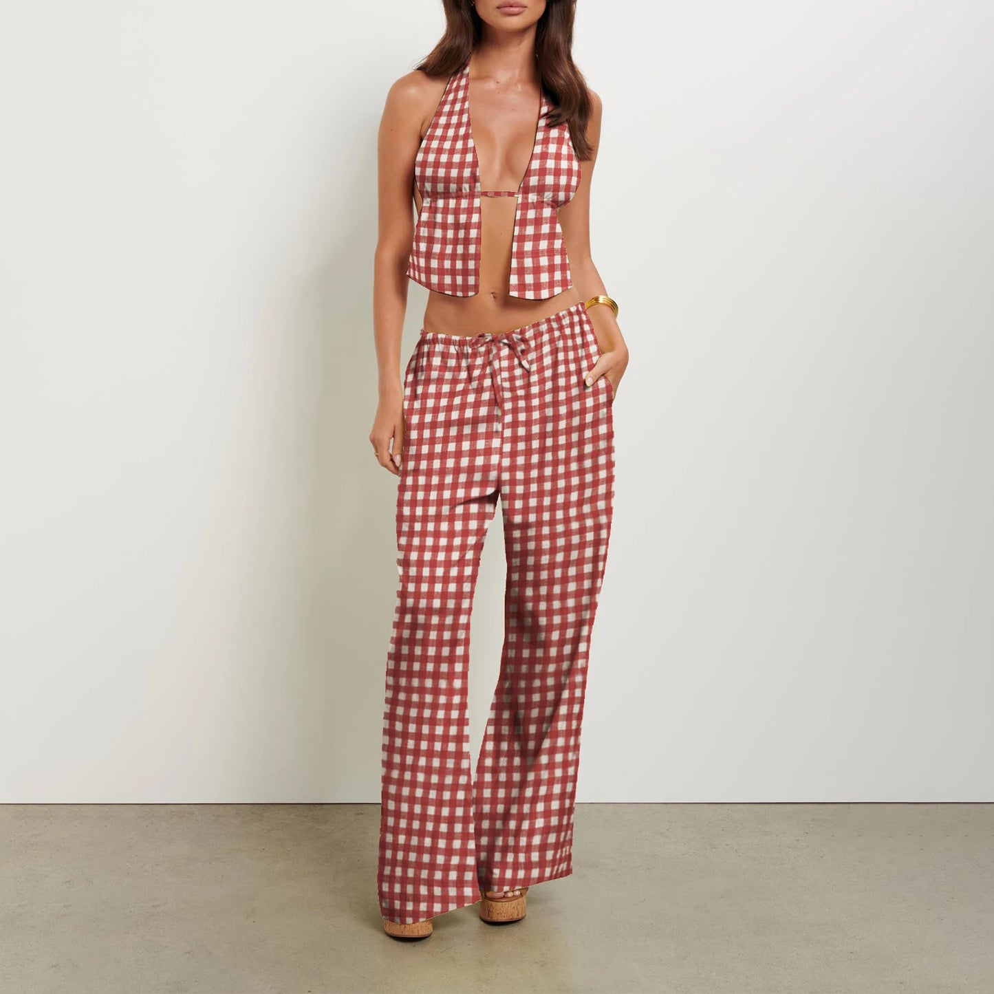 Cut Out Top and Loose Pants Set
