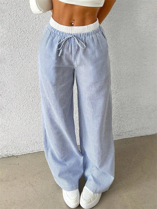 Casual Striped Wide Leg Pants