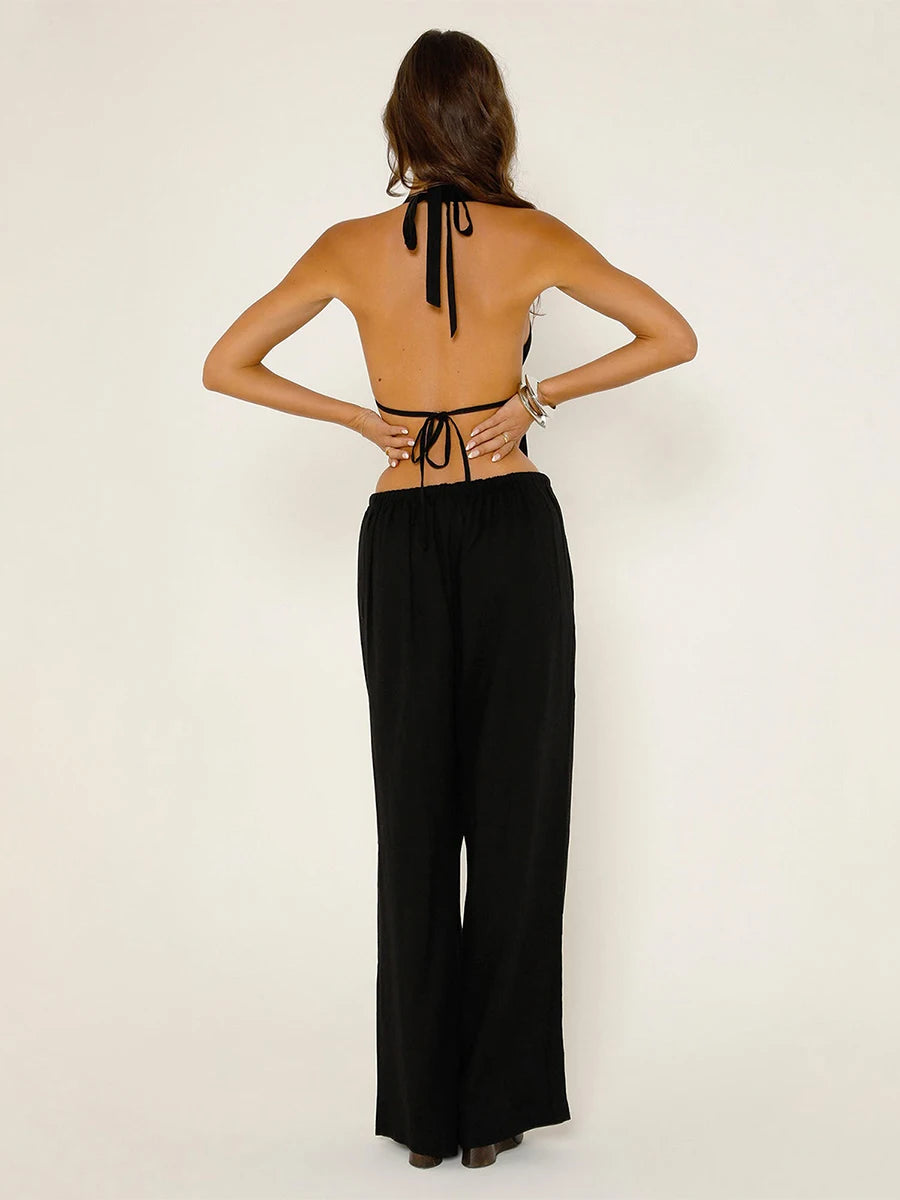 Cut Out Top and Loose Pants Set