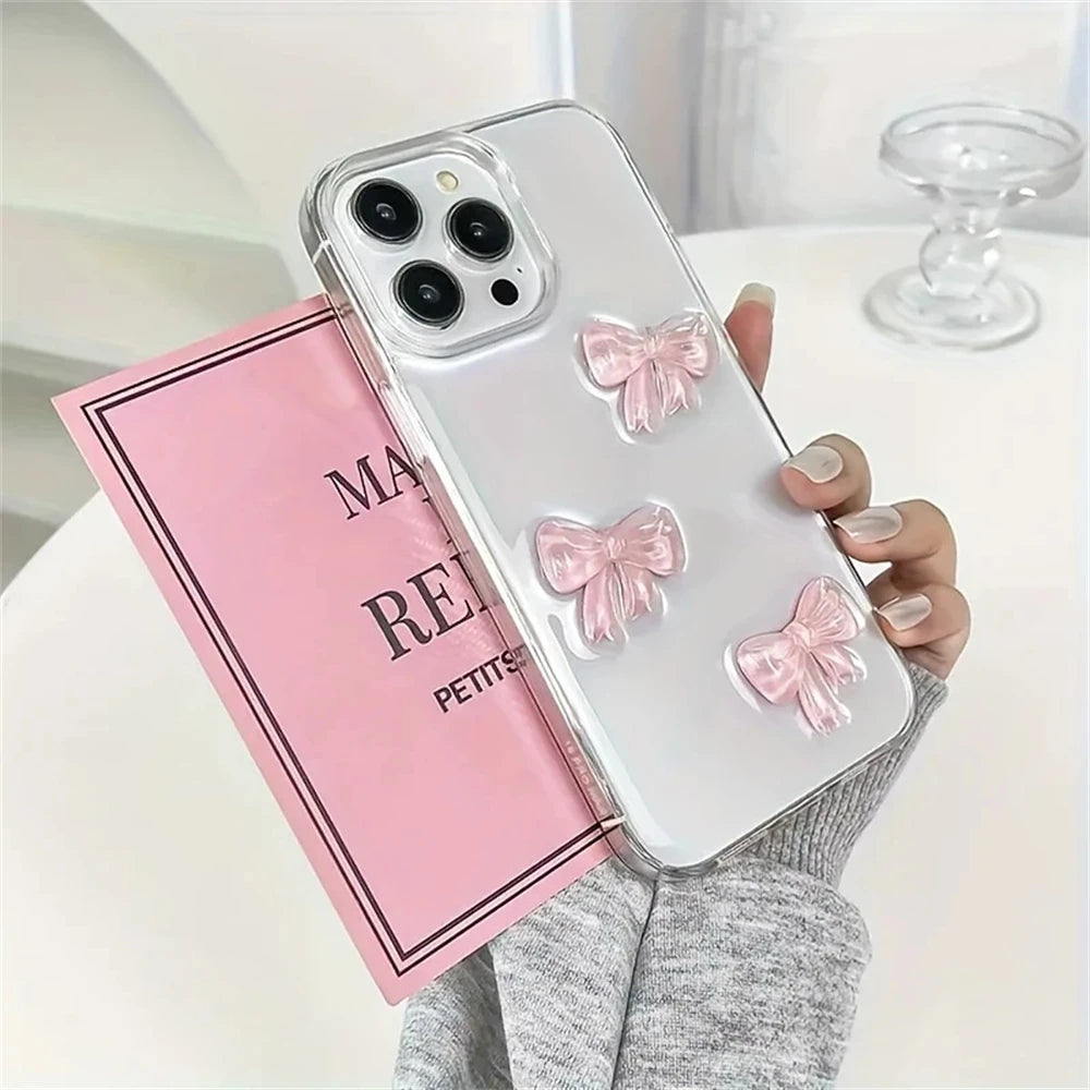 Cute 3D Pink Bowknot Clear Case