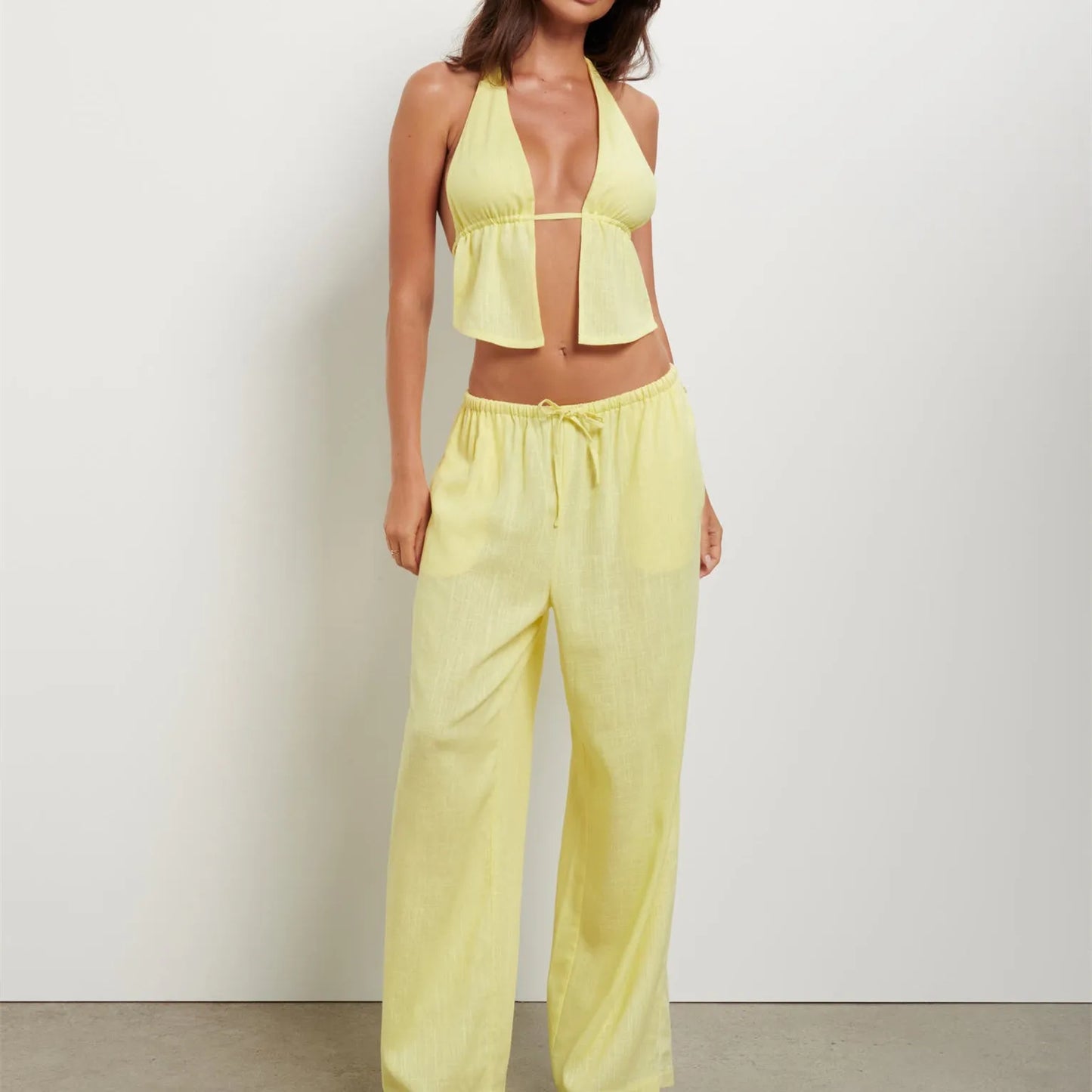 Cut Out Top and Loose Pants Set