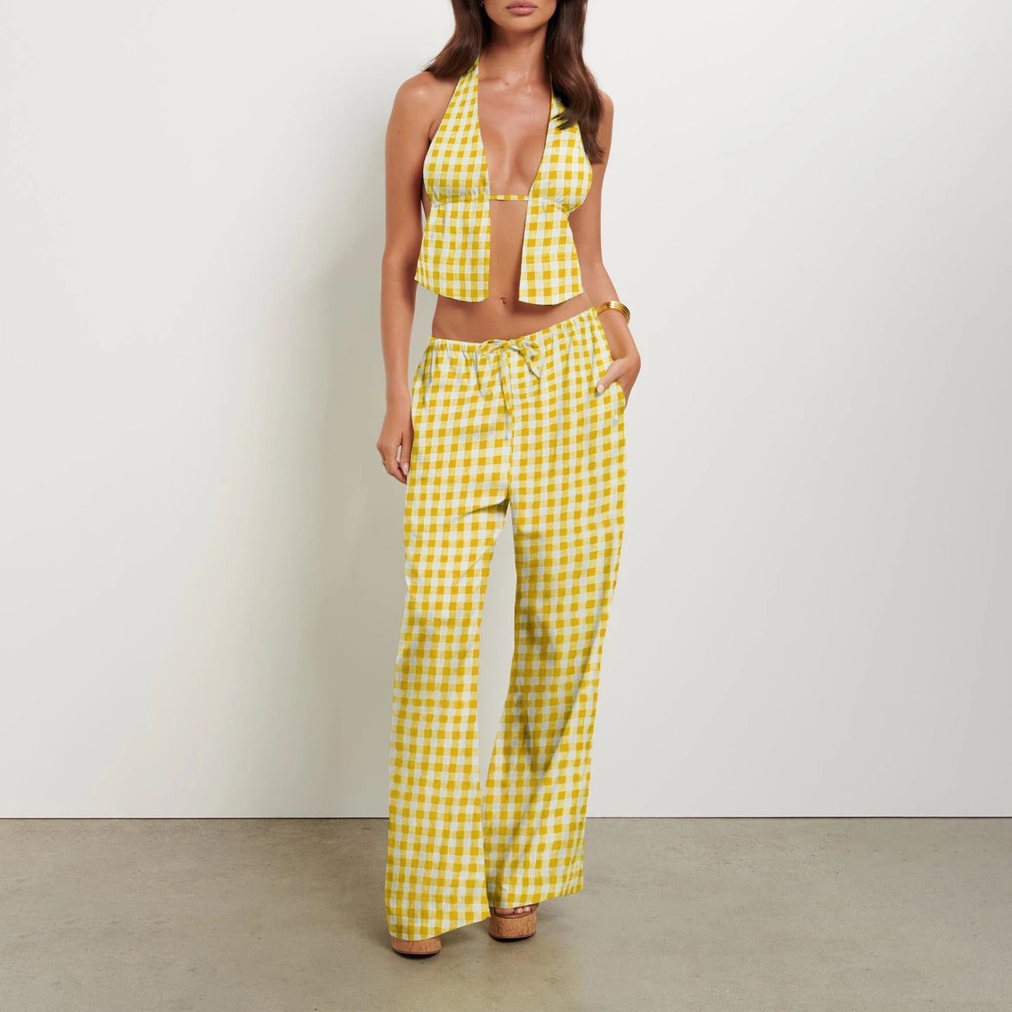 Cut Out Top and Loose Pants Set