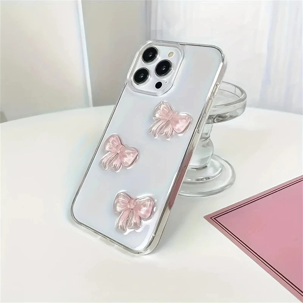 Cute 3D Pink Bowknot Clear Case