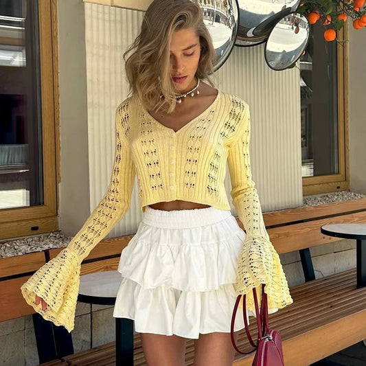 Knitted Female V-Neck T-Shirt