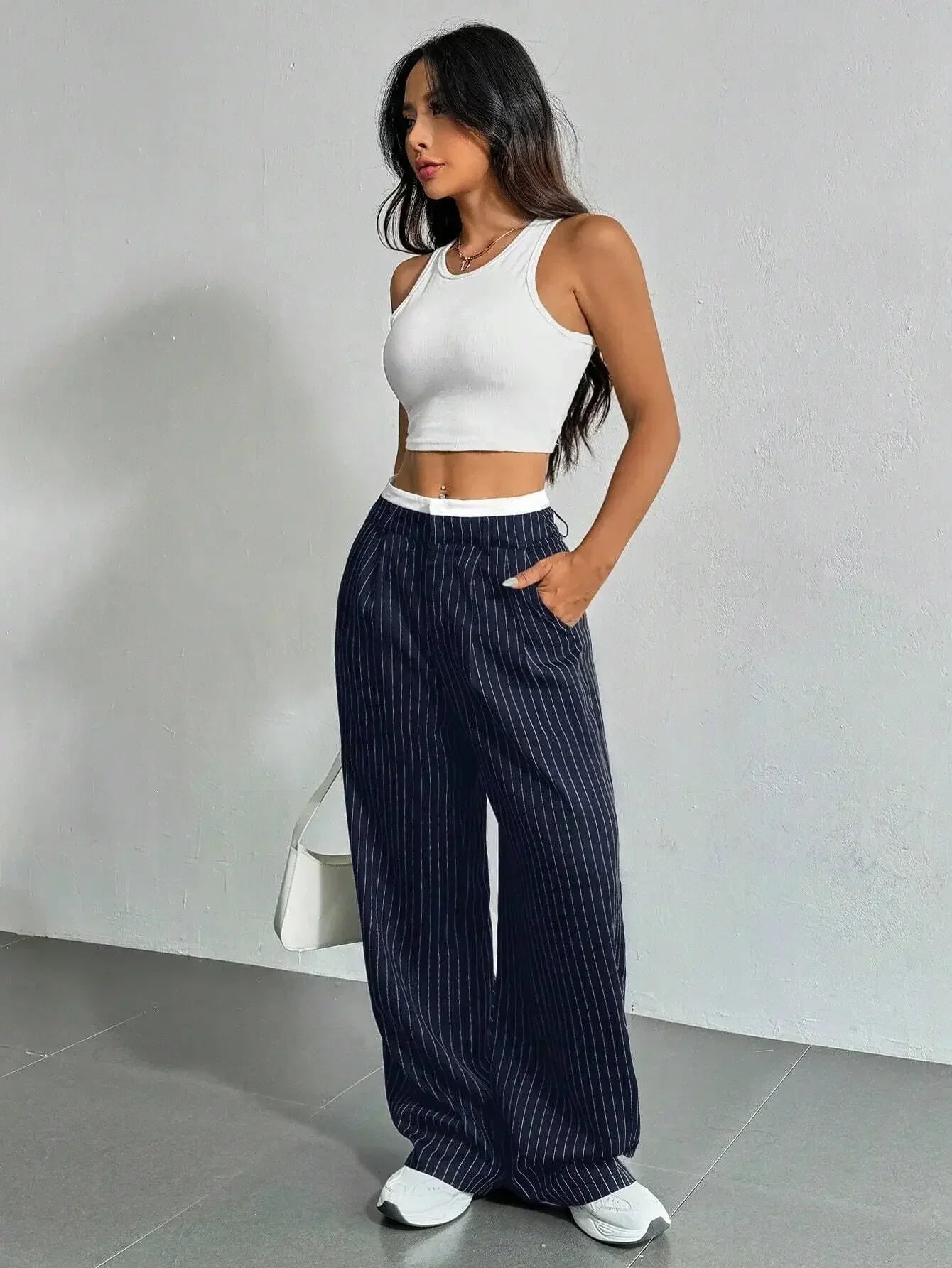 Pinstripe Wide-leg Pants