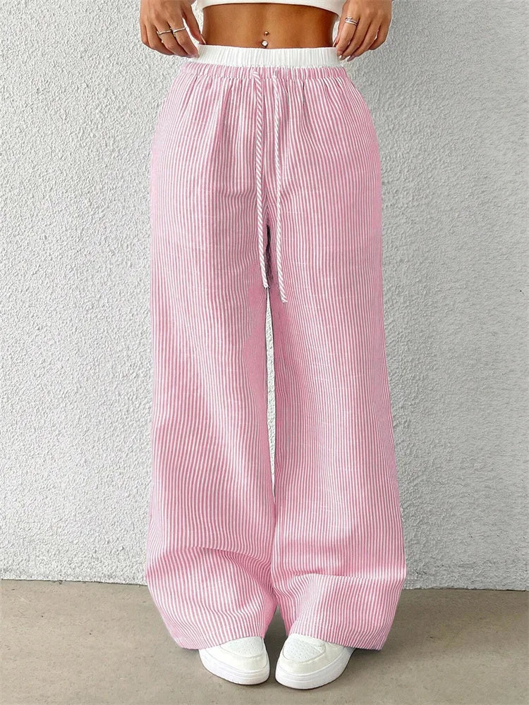 Casual Striped Wide Leg Pants