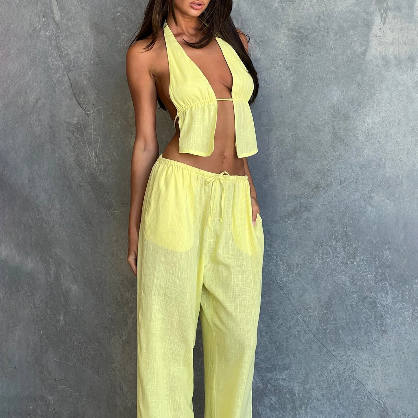 Cut Out Top and Loose Pants Set
