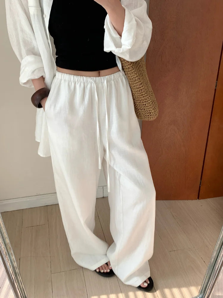 Slack Linen Wide-leg Pants