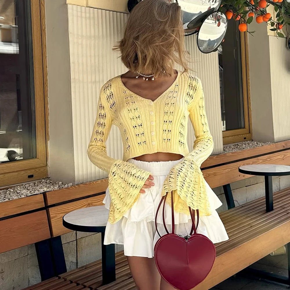 Knitted Female V-Neck T-Shirt