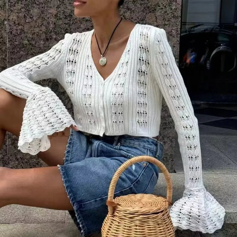 Knitted Female V-Neck T-Shirt