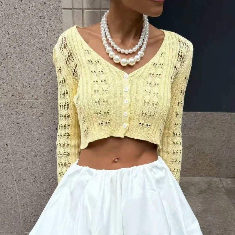 Knitted Female V-Neck T-Shirt