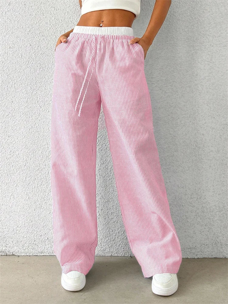 Casual Striped Wide Leg Pants
