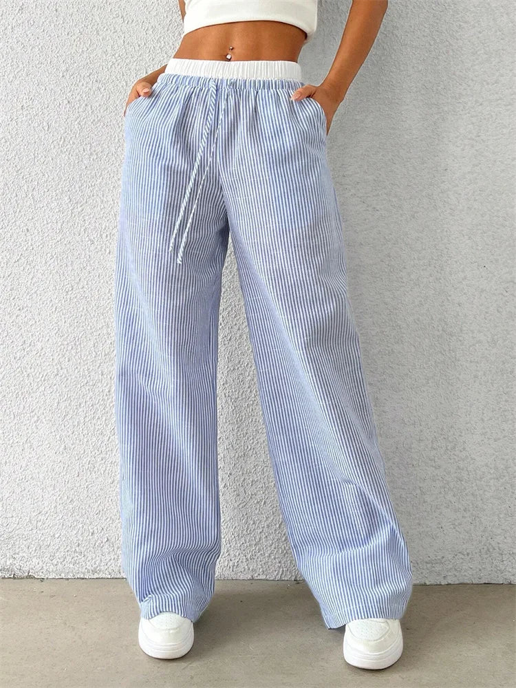 Casual Striped Wide Leg Pants