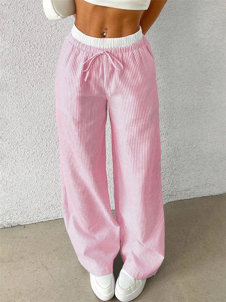 Casual Striped Wide Leg Pants