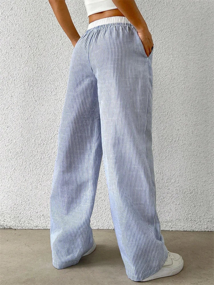 Casual Striped Wide Leg Pants