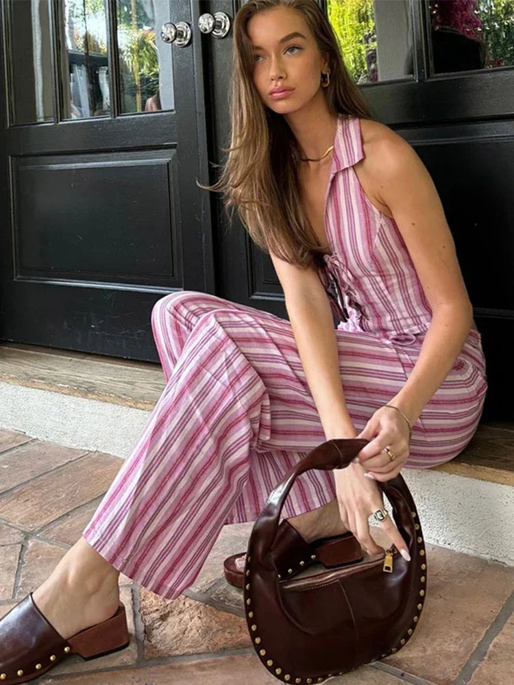 Striped Casual Female Pant Suit