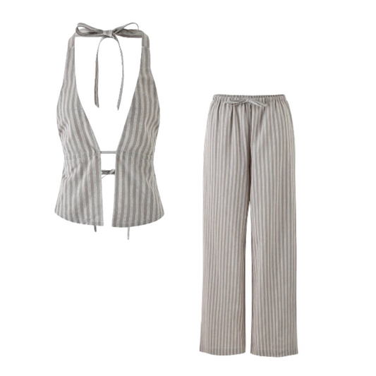 Cut Out Top and Loose Pants Set