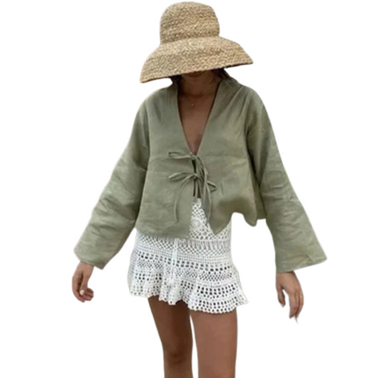 Loose Lace Up Bow Shirt