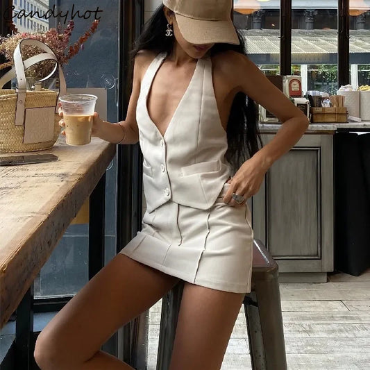 V-neck Sleeveless Suit