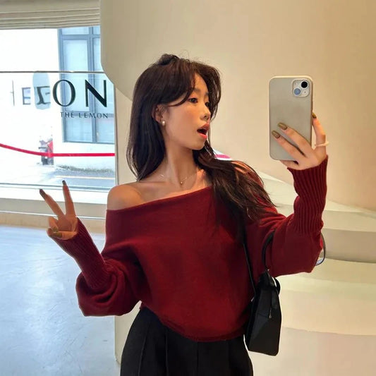 Off Shoulder Knitted Sweater